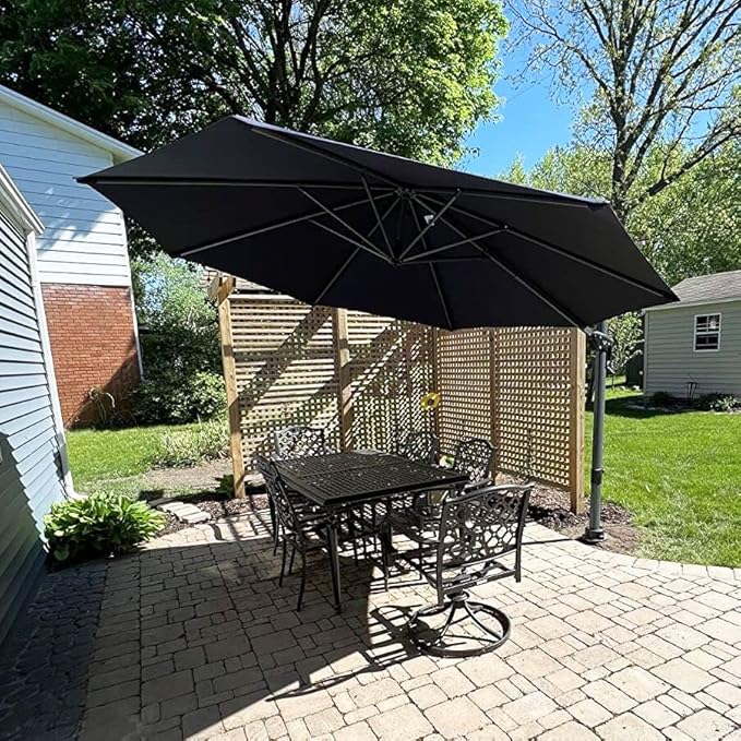 PURPLE LEAF 11 Feet Patio Umbrella Outdoor Cantilever Round Umbrella Aluminum Offset Umbrella with 360-degree Rotation for Garden Deck Pool Patio, Grey