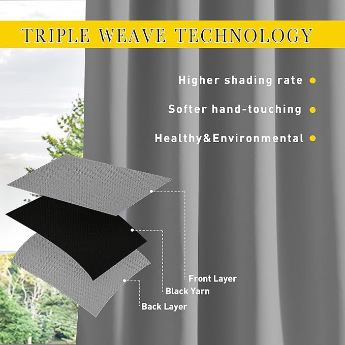 NICETOWN Outdoor Curtains for Patio Waterproof 2 Panels, W100 x L84 Windproof Grommet & Back Tab on Top & Bottom Thermal Insulated Sun Blocking Drapes with Rope for Deck, Silver Grey