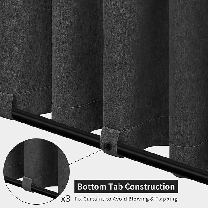 Easy-Going Linen Look Outdoor Curtains Waterproof Windproof Porch Curtains, Soft Thicken Outdoor Privacy Curtains for Patio, Gazebo, Grommet Top and Tab Bottom Drape, 1 Panel, 54x120 inch, Black