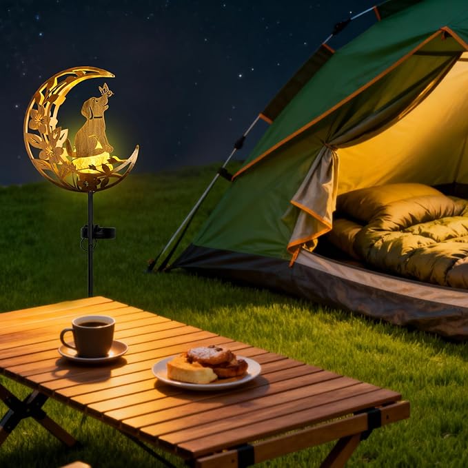 JOBOSI Solar Moon Dog Decorative Light Gifts, Solar Moon Dog Moving Decorative Ground Stake Light, Gift for Women Mom Grandma, Garden Lawn Decor Christmas & New Year Gift