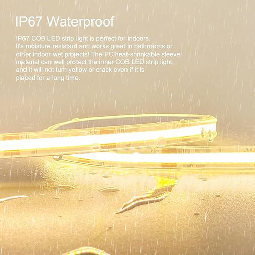 100ft COB Outdoor LED Strip IP67 Waterproof, 3000K Warm Whit DC24V Flexible LED Rope Strips with Remote & App Control Dimmable, DIY Lighting for Indoor, Outdoor, Garden, Patio（2 Rolls）