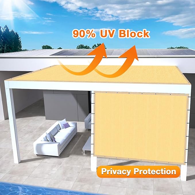 Artpuch Outdoor Pergola Shade Cover 14x23 FT Sun Shade Cloth with Grommets Sand 90% UV Protection Canopy Patio Privacy Screen (Customized Available)