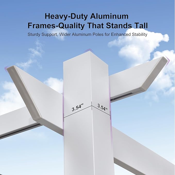 PURPLE LEAF 10' x 13' Patio Retractable Pergola Outdoor White Heavy-Duty Aluminum Pergola Metal with Double Sun Shade Canopy for Backyard Gardens Deck, Navy Blue