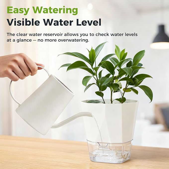 12 Pack Self Watering Pots for Indoor Plants, 5 Inches Self Watering Planters Small African Violet Self Watering Clear Pots for Plants Herb Orchid Flower Houseplant Pots, White