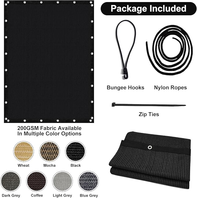 Artpuch 90% Sun Shade Cloth, 12 x 12 FT Pergola Shade Cover Canopy with Grommets, Sun Screen Fabric Tarp for Patio, Outdoor, Garden, Backyard, Black