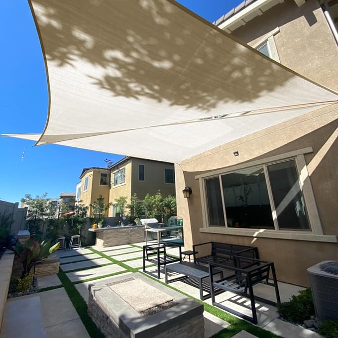 SUNLAX Sun Shade Sail SS-119 18' x 18' x 18' Butter Cream Triangle Canopy Sail Shade Cover UV Block Permeable Sunshade Outdoor for Patio Backyard Deck Pergola (We Make Custom Size)