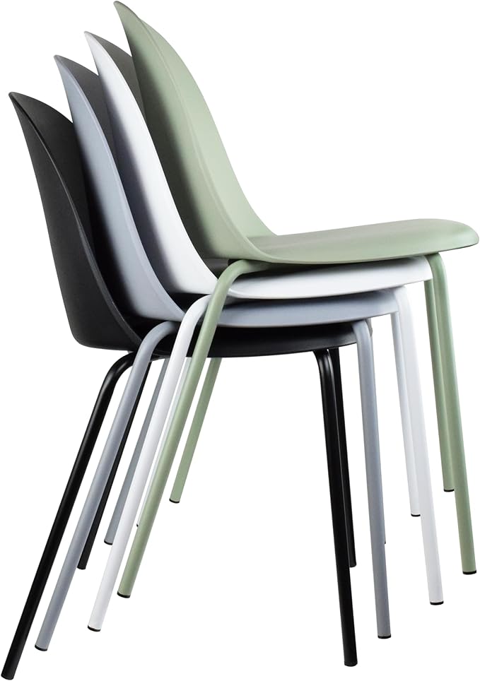 2xhome Modern Stackable Armless Dining Chair | Plastic Shell Seat with Metal Legs | Indoor or Outdoor Use | Home Kitchen Patio (4, White, No Padding)