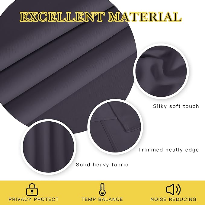 NICETOWN Blackout Curtains 120 inch Length for Sliding Glass Door, Grommet Thermal Insulated Room Darkening Sound Reducing Drapes for Room Divider, 1 Panel, W52 x L120, Greyish Purple
