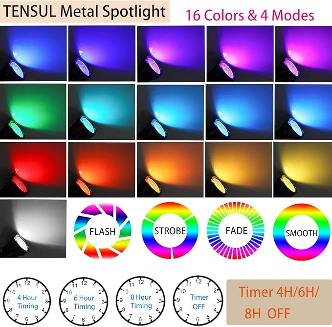 Christmas Outdoor Landscape Spotlight with Timer, 10W LED Color Changing Outdoor Spot Lights IP65 Waterproof RGB Metal Case Spotlights with Stake Stand for Yard Garden Lawn House, 6 Lights