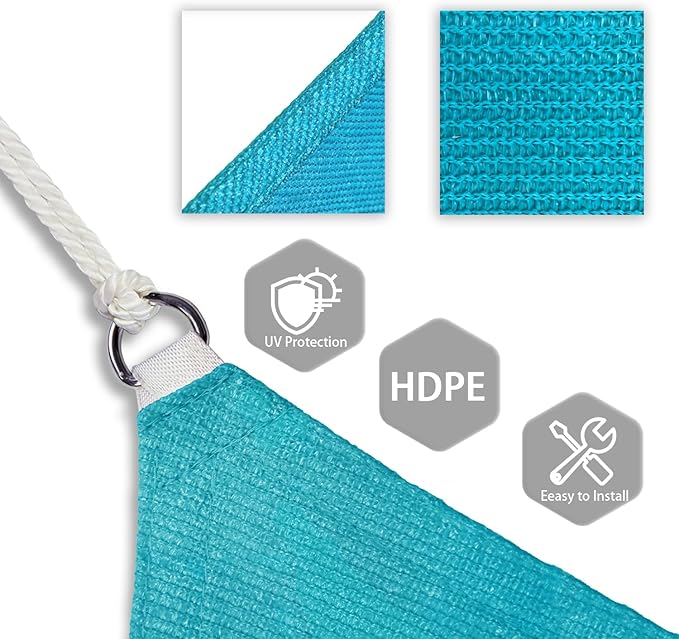 Patio Paradise 18' x 18' x 18' Sun Shade Sail Triangle Canopy Shade Cloth Fabric Sunlight Block Patio Pergola Cover HDPE Deck Awning for Outdoor Backyard Roof Shading, Turquoise
