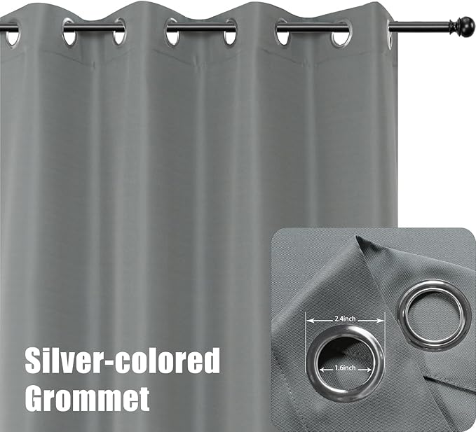 BONZER Waterproof Indoor/Outdoor Curtains for Patio Thick Privacy Grommet Curtains for Bedroom, Living Room, Porch, Pergola, Cabana, 1 Panel, 54W x 95L inch, Grey