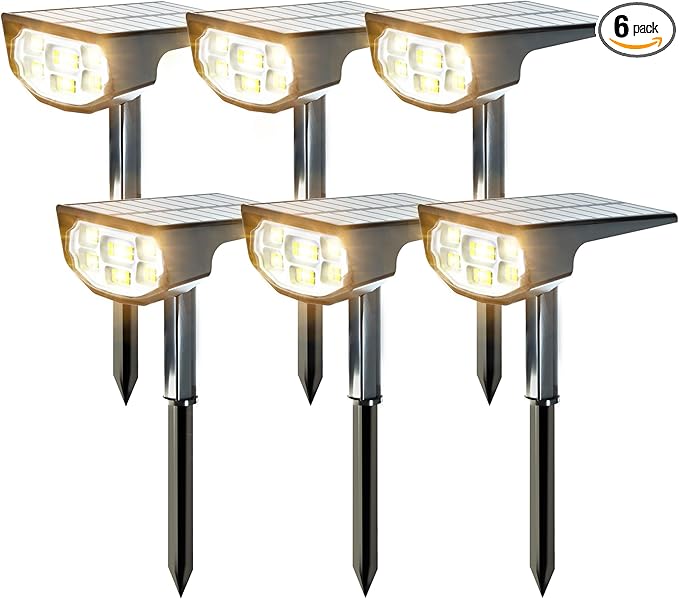 Solar Spot Lights Outdoor IP68 Waterproof, Ultra-Bright Performance，Simple Modes for Easier Operation, Auto On/Off，Solar Powered Landscape Lights for Garden, Yard, Pathway (Warm White, 6 Pack)