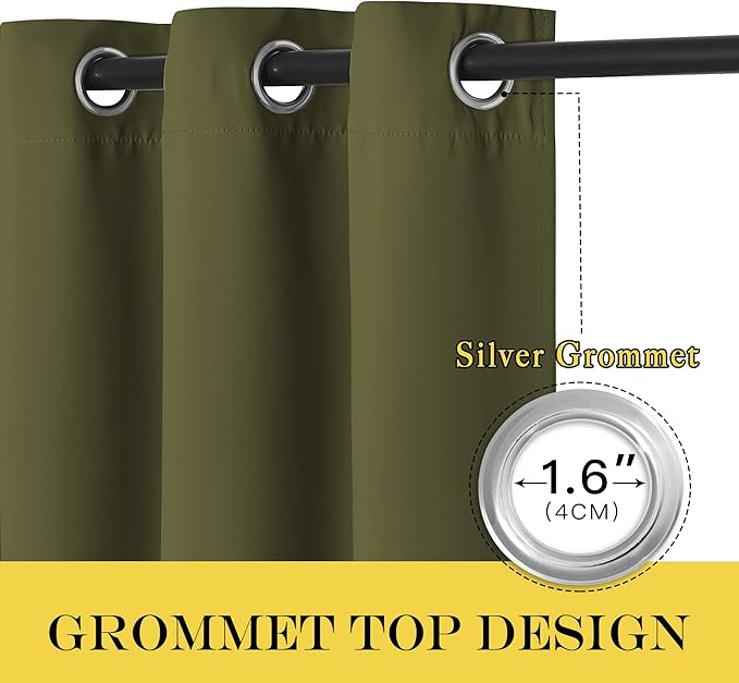 NICETOWN Window Treatment Sliding Door Curtain - Thermal Insulated Wide Width Solid Blackout Patio Glass Door Drape, Extra Wide Draperies (Olive Green, 100 inches Wide x 84 inches Long)