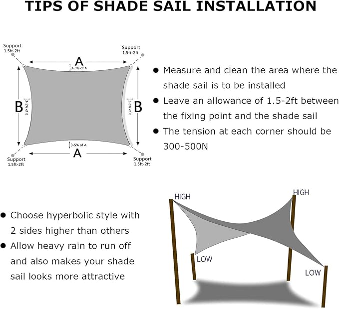 KANAGAWA Sun Shade Sail 7'x13' Gray Rectangle UV Block Canopy Awning Shelter Fabric Cloth Screen for Outdoor Patio Garden Backyard Activities