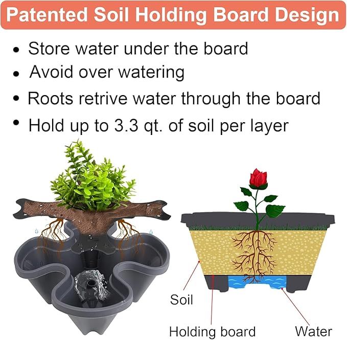 Vertical Planter 3 Tier Stackable Planters Garden Planters Strawberry Herb Flower and Vegetable Planter Indoor Outdoor Gardening Pots with Removable Wheels and Tools
