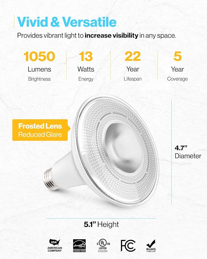 Sunco 24 Pack Outdoor LED Flood Home Patio Driveway Light, Waterproof PAR38 LED Bulb, CRI90, 3000K Warm White,1050 Lumens, 100W Equivalent 13W, Dimmable, Wet-Rated, E26 Base UL