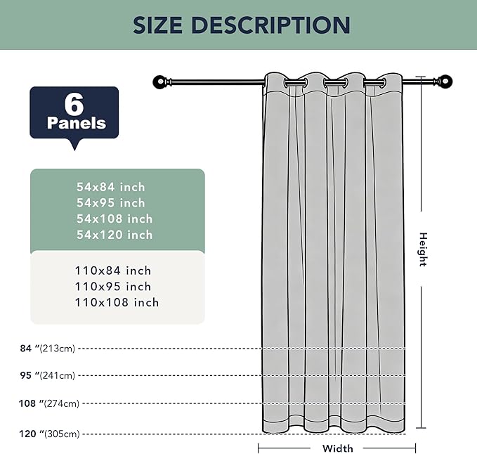 Outdoor Curtains for Patio Waterproof - 6 Panels Privacy Weatherproof Outside Curtains with Grommets for Pergola, Gazebo, Porch, Cabana, Balcony, 54 x 84 Inch, Silver
