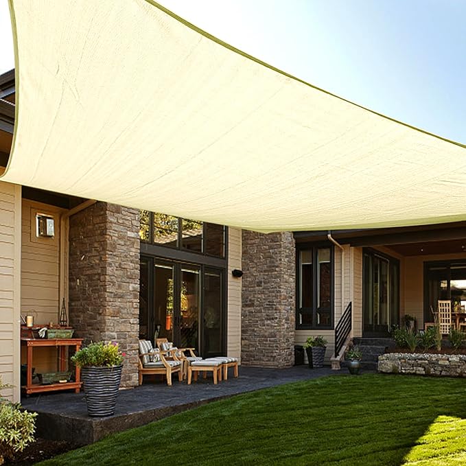 LOVE STORY Custom Size 5'x10' Butter Cream Sun Shade Sail Rectangle UV Block Canopy Patio Sail Sunshades Fabric for Outdoor Garden Carport (We Make Custom Size)