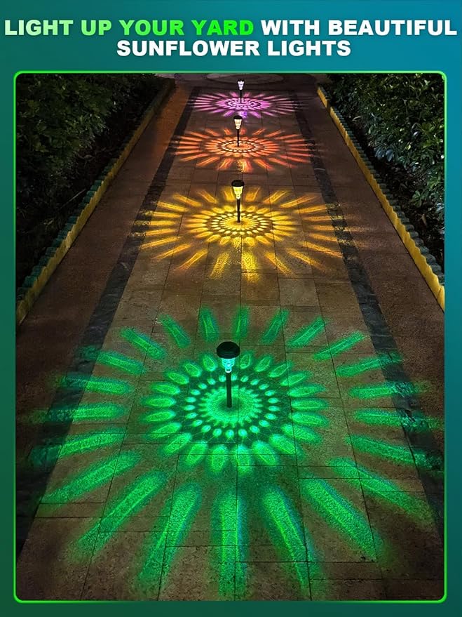 ROOR Solar Pathway Lights 8 Pack, Outdoor Solar Yard Lights, RGB Color Changing+Warm White, IP67 Waterproof for Garden Path Backyard Christmas Lawn Landscape Decorative