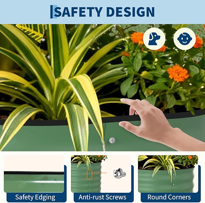 Garvee Galvanized Raised Garden Bed Outdoor, 8x4x2 ft Metal Planter Box for Flowers Vegetables, Rust-Resistant Raised Garden Beds for Gardening, Easy Assembly Outdoor Garden Box & Planters, Green