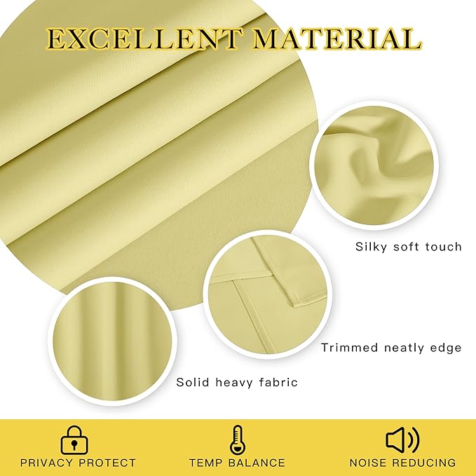 NICETOWN Privacy Room Divider Curtain Thermal Blackout Curtain for Patio Door, Living Room, Bedroom Partition and Shared Office Space, 1 Grommet Panel, Paler Yellow, 100 inch x 108 inch Long
