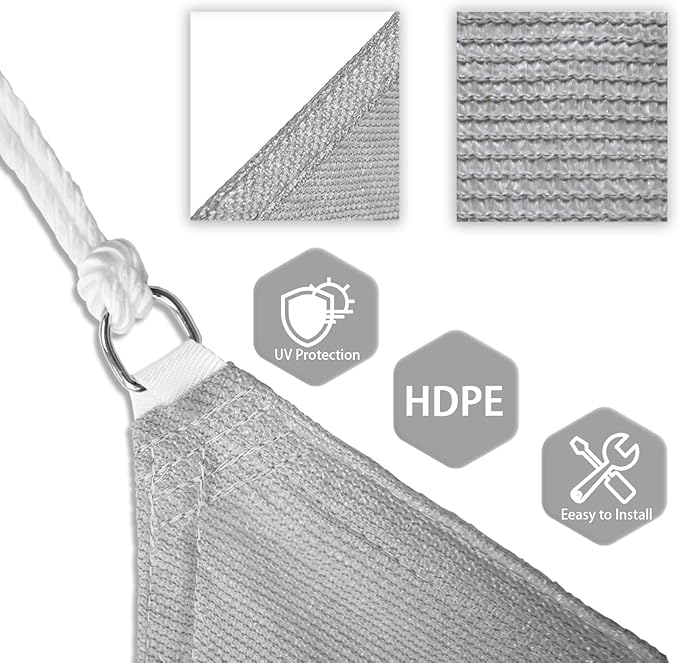 Patio Paradise 20' x 20' x 19'10" Sun Shade Sail Triangle Canopy, Permeable Shade Cloth Fabric Sunlight Block Patio Cover HDPE Deck Awning for Outdoor Backyard Pergolas Roof Shading, Light Gray