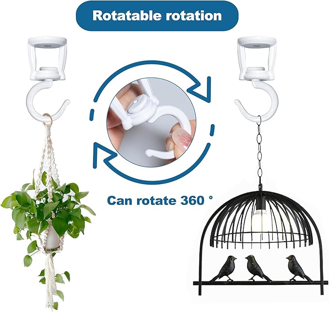 ONIKK Ceiling Hooks for Hanging Plants (2 PCS White), Heavy Duty Metal Plant Hooks, Screw in Hooks for Hanging Birdfeeders, Lamps, Planters, Indoor Outdoor Wall Baskets Hooks up to 33 lbs