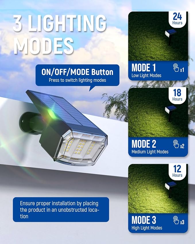Solar spotlights Outdoor 63 LED 3 Lighting Modes, IP65 Waterproof Lighten Yard Garden House Garage Pathway for Christmas Decorations-8 Pack