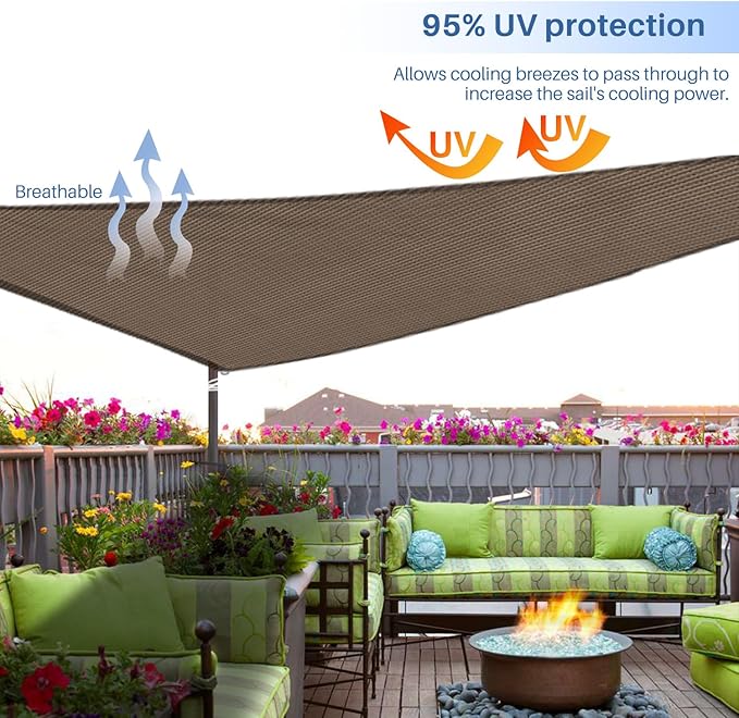 E&K Sunrise 11' x 11' x 11' Sun Shade Sail Triangle Canopy Shade Cover UV Block for Patio Backyard Garden Outdoor (Brown)