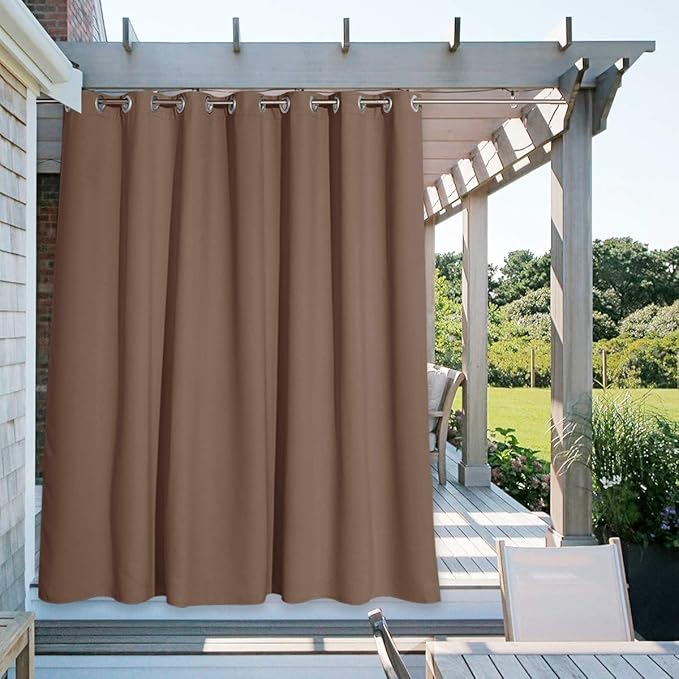 NICETOWN Curtain Panel for Living Room, Rustproof Grommet Top Thermal Insulated Blackout Extra Wide Door Blind for Patio, Sliding Glass Door, Tan, 1-Pack, 100 Inch Wide by 108 Inch Long