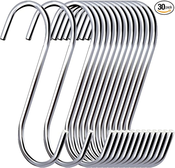30 Pack 3.7 inch Metal S Hooks Steel S Hooks Plants Hanging Hangers for Kitchen Pans Pots Bags Purse Jeans Jewelry Towels
