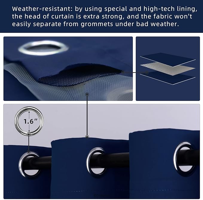 Waterproof Outdoor Curtain W105 x L84 - Grommet Top Sunlight Blocking Window Treatment Drapes Blackout Curtains for Home Bedroom Living Room Outdoor Patio Porch Pergola Cabana Gazebo (Navy, 2 Panels)