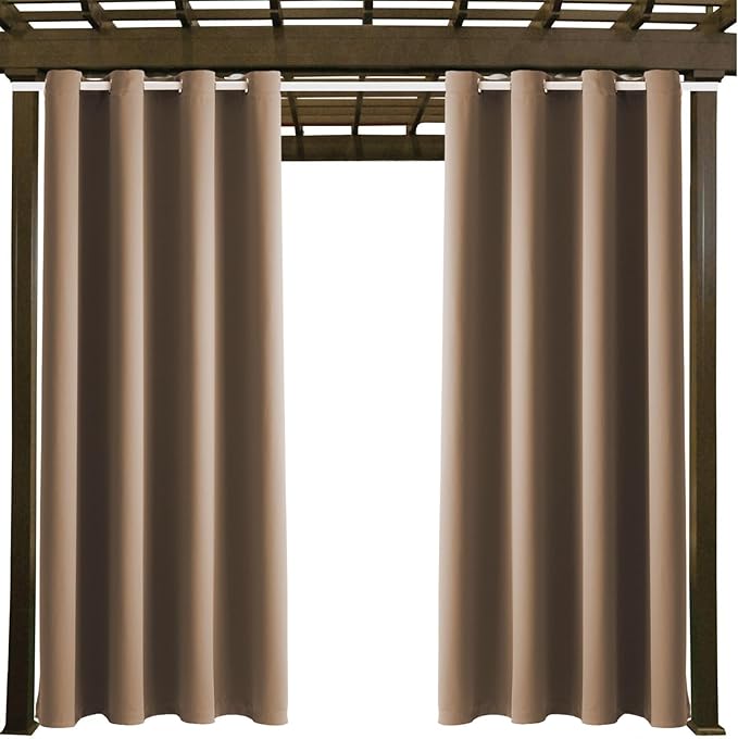 Waterproof Outdoor Curtain W52 x L84 - Grommet Top Sunlight Blocking Window Treatment Drapes Blackout Curtains for Home Bedroom Living Room Outdoor Patio Porch Pergola (Camel Brown, 2 Panels)