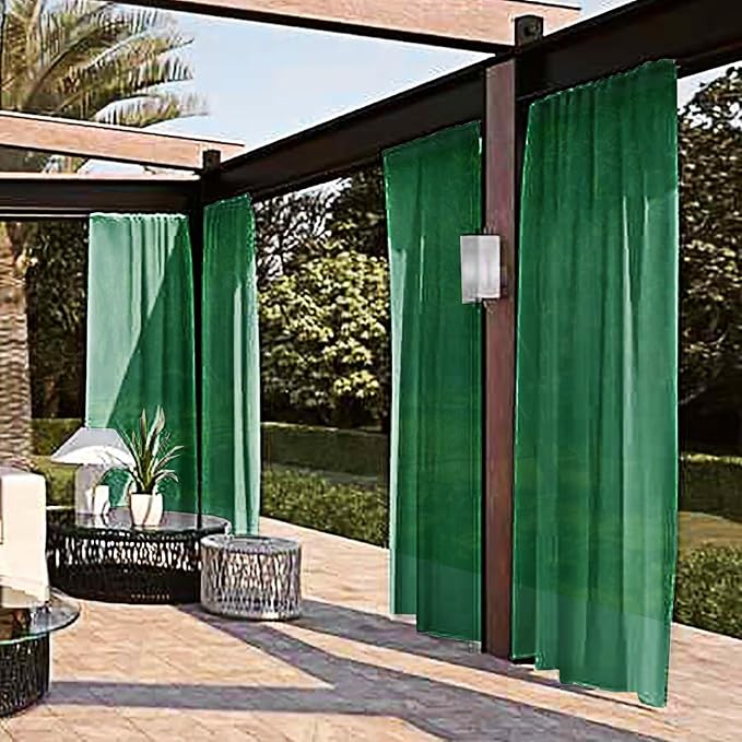 SpaceDresser Waterproof Outdoor Sheer Curtains for Patio - 2 Panels Rod Pocket Indoor Voile Sheer Curtain for Living Room,100W x 120L inch, Foliage Green