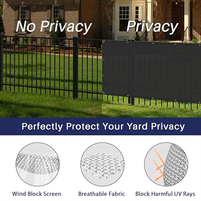 Windscreen4less Privacy Fence Screen Heavy Duty Windscreen Fencing Mesh Fabric Shade Net Cover with Brass Grommtes for Outdoor Wall Garden Yard Pool Deck, 6'x280' Black