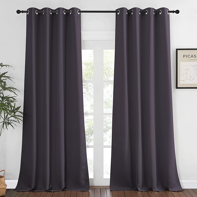 NICETOWN Blackout Room Darkening Window Curtain - Thermal Insulated Solid Grommet Blackout Patio Door Curtain/Drape for Living Room (Greyish Purple, 1 Panel, 52 by 95-inch)