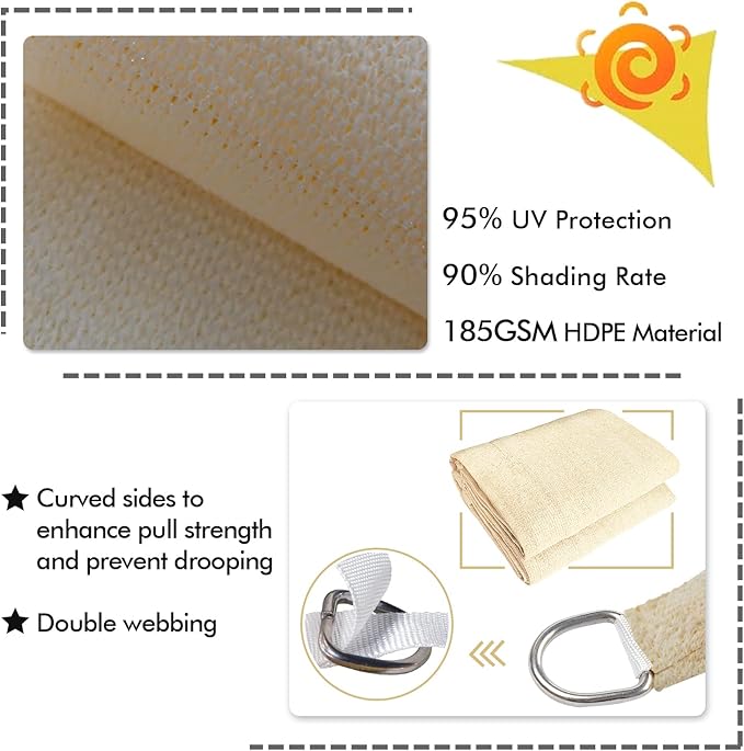 KANAGAWA 8'X10' Cream Sun Shade Sail Rectangle UV Block Canopy Cover for Patio Backyard Lawn Garden Outdoor
