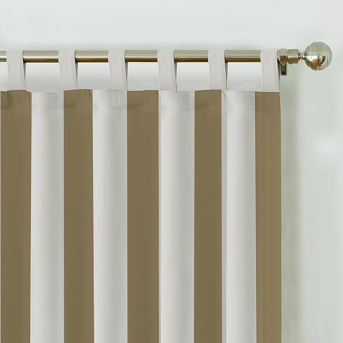 Elrene Home Fashions Highland Stripe Indoor/Outdoor Curtain Panel, 50 inches X 95 inches, Natural