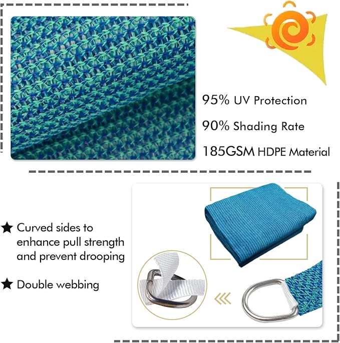 KANAGAWA 14'X22' Turquoise Mix Custom Size Sun Shade Sail Rectangle UV Block Canopy Cover for Patio Backyard Lawn Garden Outdoor (Customized Available)