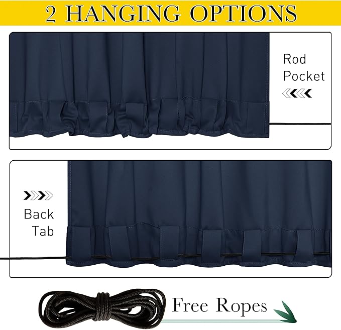 NICETOWN 2 Panels Weighted Blackout Outdoor Curtains for Patio Waterproof, Top & Bottom Grommet & Back Tab Fixed Outdoor Curtains Windproof & Thermal Insulated for Porch, Navy Blue, W84 x L108