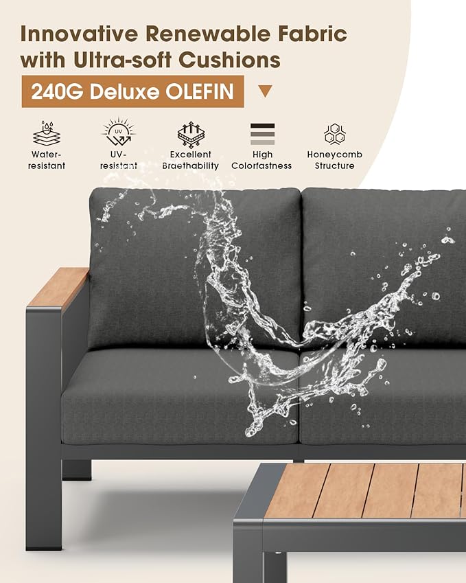 Aluminum Outdoor Patio Furniture Set 8 Seats, Outdoor Sectional Corner Sofa, Patio Conversation Set with Coffee Table & Washable Cushions, Furniture Set for Porch, Balcony, Deck, Graphite