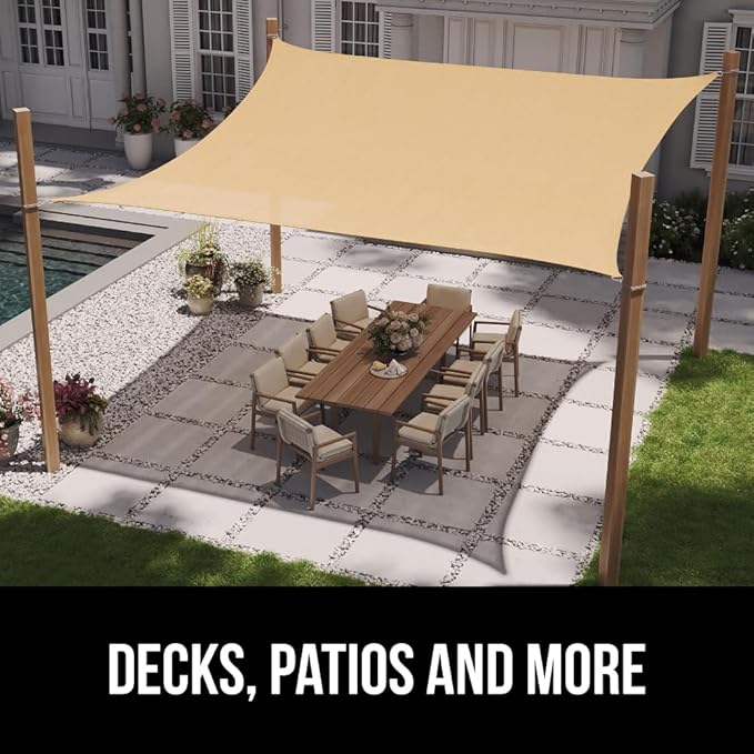 GORILLA GRIP Heavy Duty Sun Shade, UV Protection Fade Tear and Rust Resistant Rectangle Sunshade Canopy, Curved Edges Blocks Sunlight, Breathable Sail, Outdoor Patio, Lawn Garden, 8x10 FT Sand