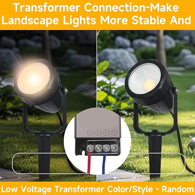 Low Voltage Safety Landscape Lights Outdoor: 7W 840LM LED Landscape Lighting with Connectors & Transformer for Tree Garden Yard Pathway | 24V Warm Yellow 3000K Spotlights | IP65 Waterproof | 6 Pack