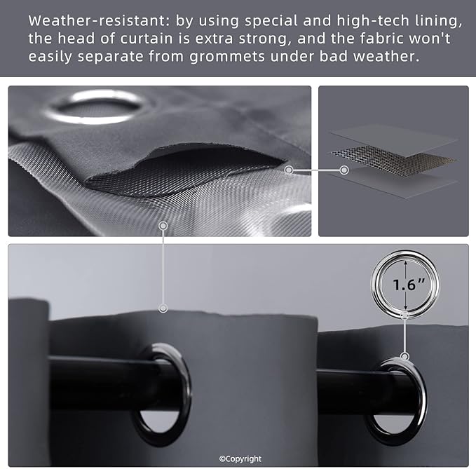 DIVA EN CAMINO DEC Waterproof Outdoor Curtain W105 x L84 - Grommet Top Sunlight Blocking Window Treatment Drapes Blackout Curtains for Home Bedroom Living Room Patio Porch Pergola (2 Panels)
