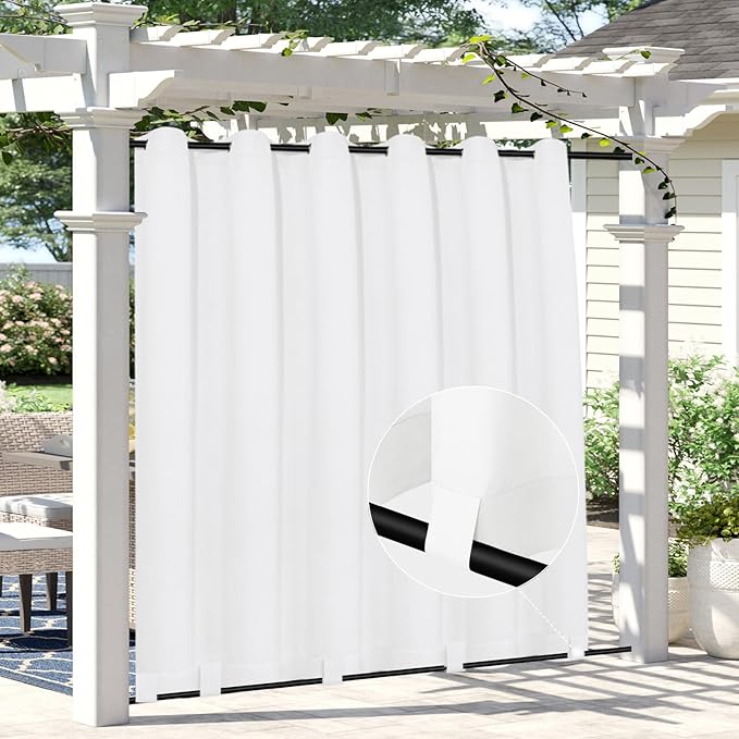 Easy-Going Linen Look Outdoor Curtains Waterproof Windproof Porch Curtains, Soft Thicken Outdoor Privacy Curtains for Patio, Gazebo, Grommet Top and Tab Bottom Drape, 1 Panel, 110x120 inch, White