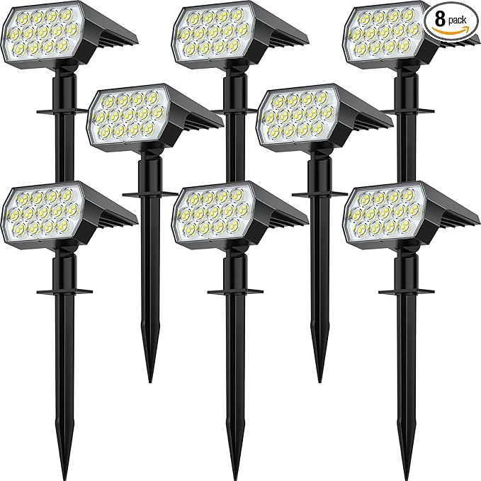Solar Spot Lights Outdoor, [8 Pack/65 LED] 2-in-1 Solar Landscape Spotlights, 3 Lighting Modes Solar Garden Lights, IP65 Waterproof Flood Lights for Patio Pathway Driveway Yard(Cool White)