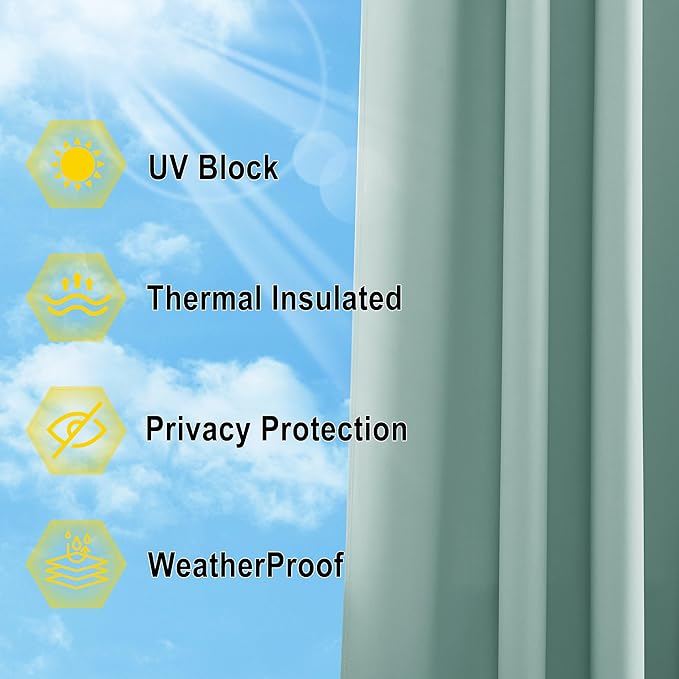 NICETOWN Outdoor Curtains for Patio Waterproof 84 inches Long 2 Panels, Thermal Insulated Sun Blocking Outdoor Privacy Drapes for Porch & Gazebo, UV Protection Outdoor Privacy Shades, Aqua Blue
