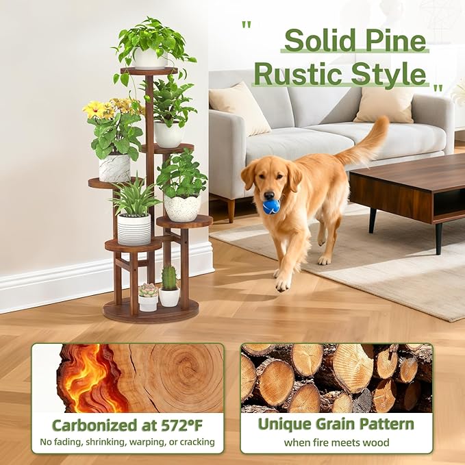 iDavosic.ly 5 Tier Plant Stand Indoor, Tiered Corner Wood Multiple Flower Holder Shelf, Tall Orchid Display Rack for Patio Porch Living Room Balcony Outdoor, Brown