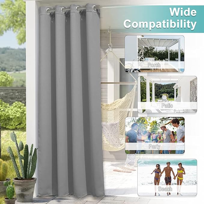 NICETOWN Room Darkning Bedroom Curtain 120" L Extra Long, Stainless Steel Grommet Blackout Privacy Protect Room Darkening Drape Public Divider for Patio & Pool, Silver Grey, 84" W, 1 Panel