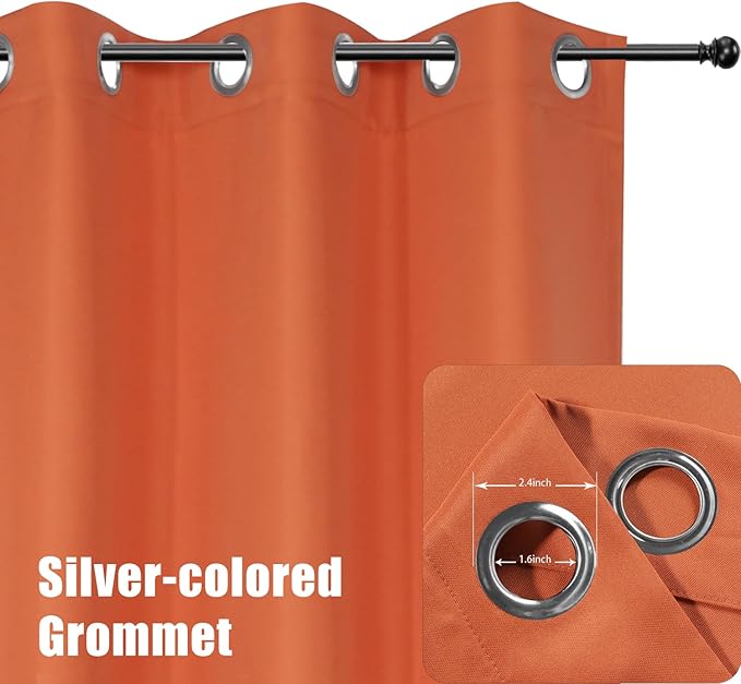 BONZER Waterproof Outdoor Curtains for Patio Porch Pergola Cabana Thick Privacy Wide Grommet Indoor Curtains for Bedroom Living Room, 1 Panel, 110W x 84L inch, Mecca Orange